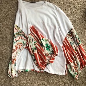 ZARA Printed Sleeve Scarf Tee Shirt Small